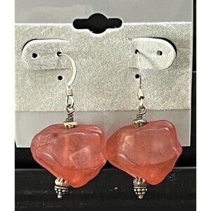 Sea Glass Sterling Silver Earrings Pink Artisan Handmade Art To Wear